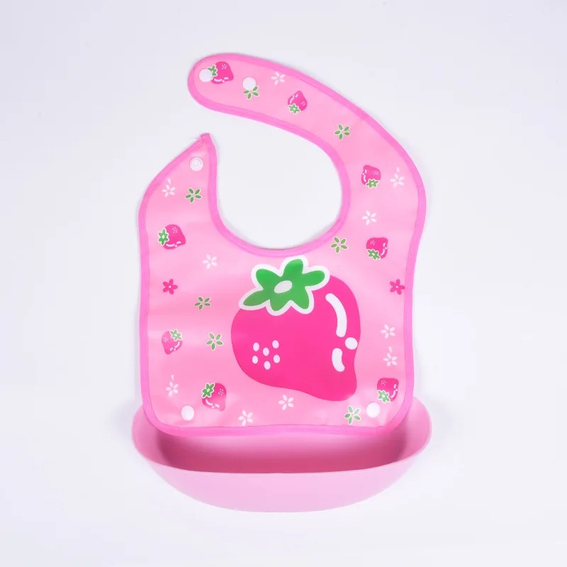 Detachable Rice Pocket Baby Bib Imitation Silicone Waterproof Bibs For Baby Kids Burp Cloth Cartoon Adjustable Feeding Bavoir