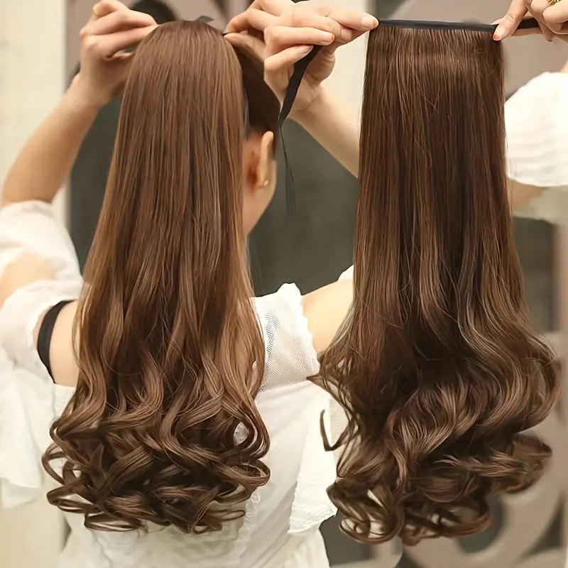 Ribbon Tie Curly Wavy Ponytail Wig & Extension for girls / ladies