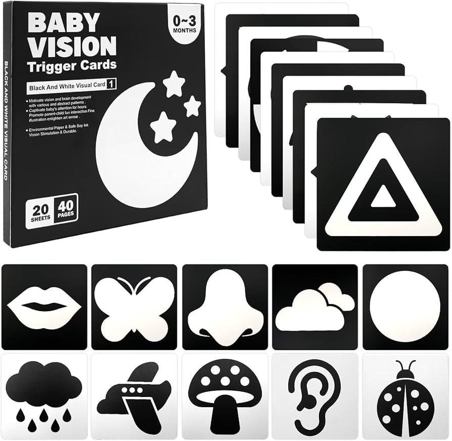 Baby Visual Stimulation Cards 0-12 Months | Montessori High Contrast Flash Cards | Newborn Vision Development & Early Learning Toy | Black & White Sensory Cards | Educational Gift for Babies