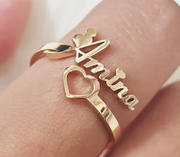 Custom Hollow Love Name Ring Personalized Opening Adjustable Ring Jewelry Birthday Party Gift