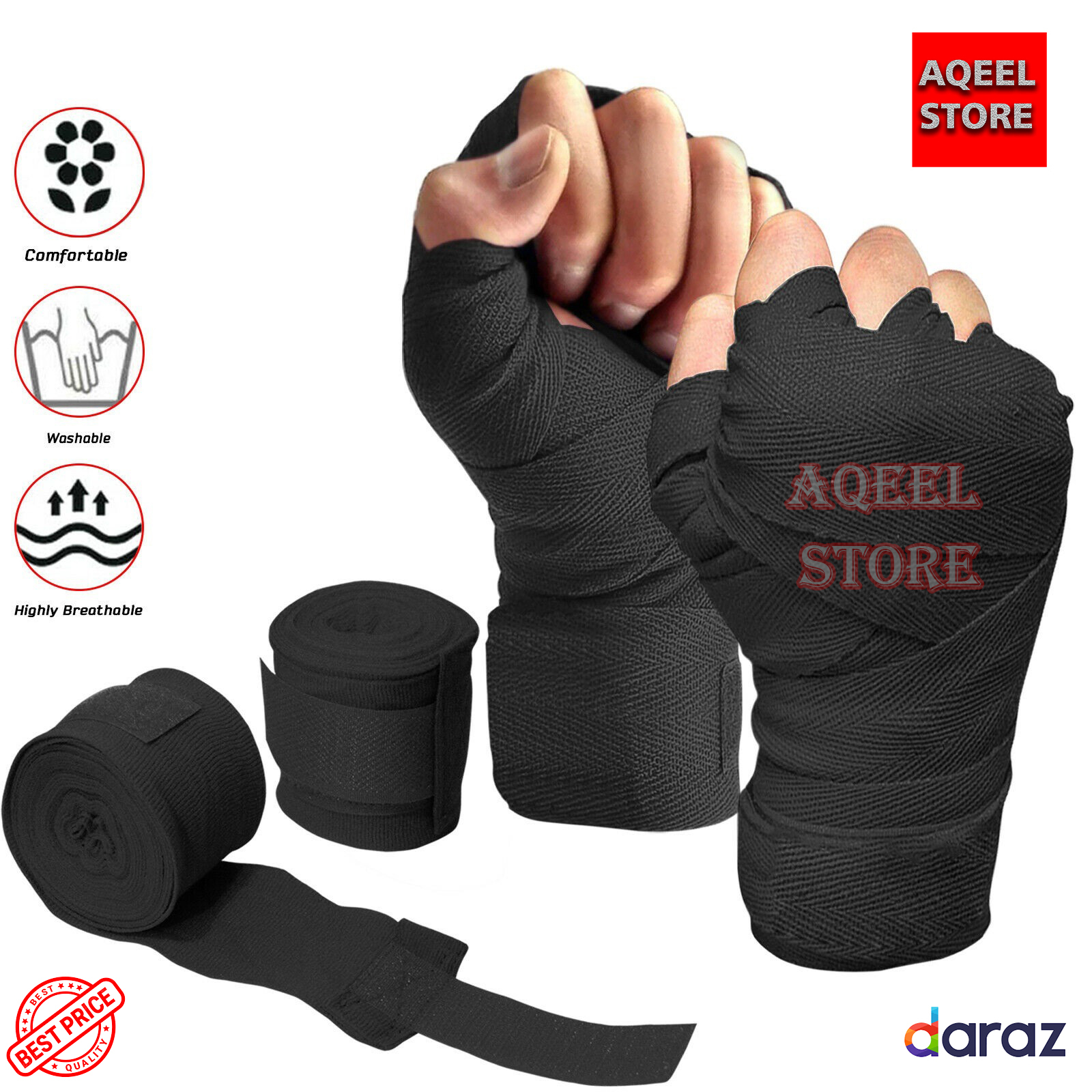 Gym Wrist Wraps Patti Pair of Wraps Bandage Men 2 Rolls Cotton In (3.5M Length) Sports Strap Boxing Bandage boxing bandages, Hand Wrap Bandages Boxing Hand Wrist Grip Strap Kick boxing Handwraps Karata Martial arts Patti