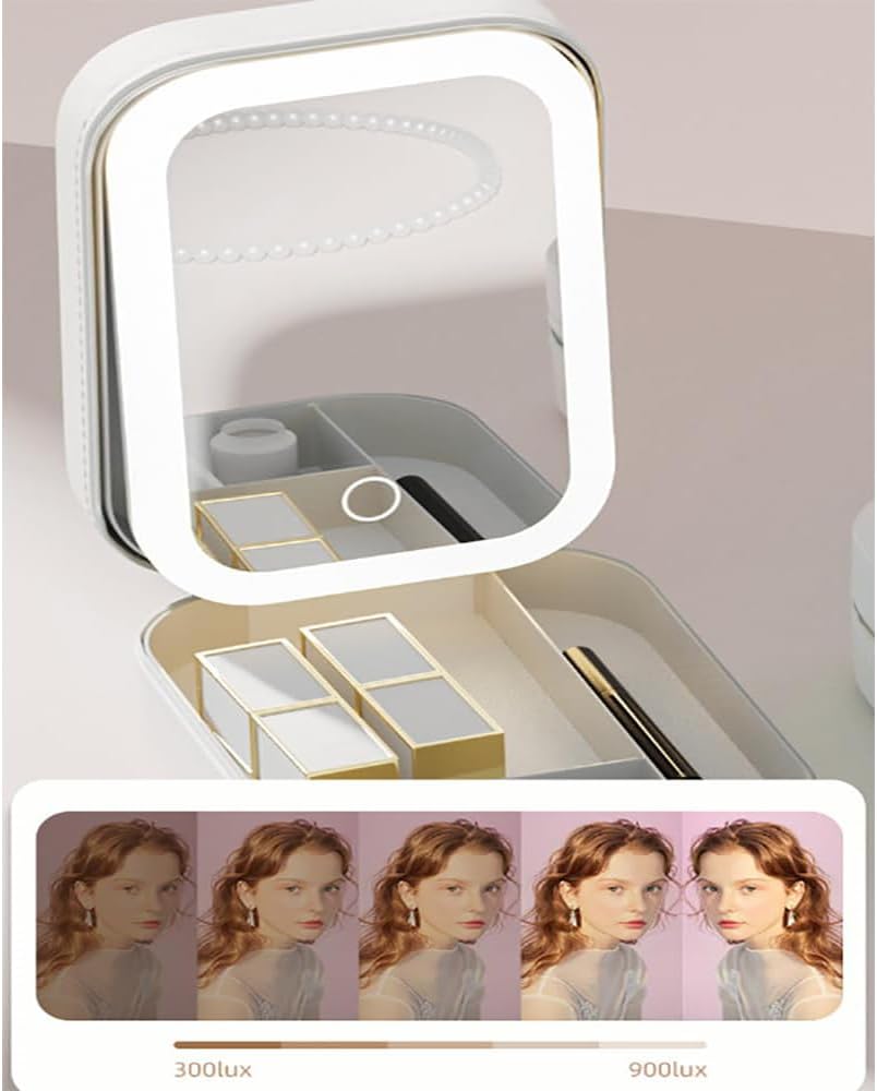 LED Makeup Mirror Pouch Cosmetic Storage Bag with Touch Sensor Mirror | 3 Color Light Modes | Adjustable Brightness | Travel Makeup Organizer Case
