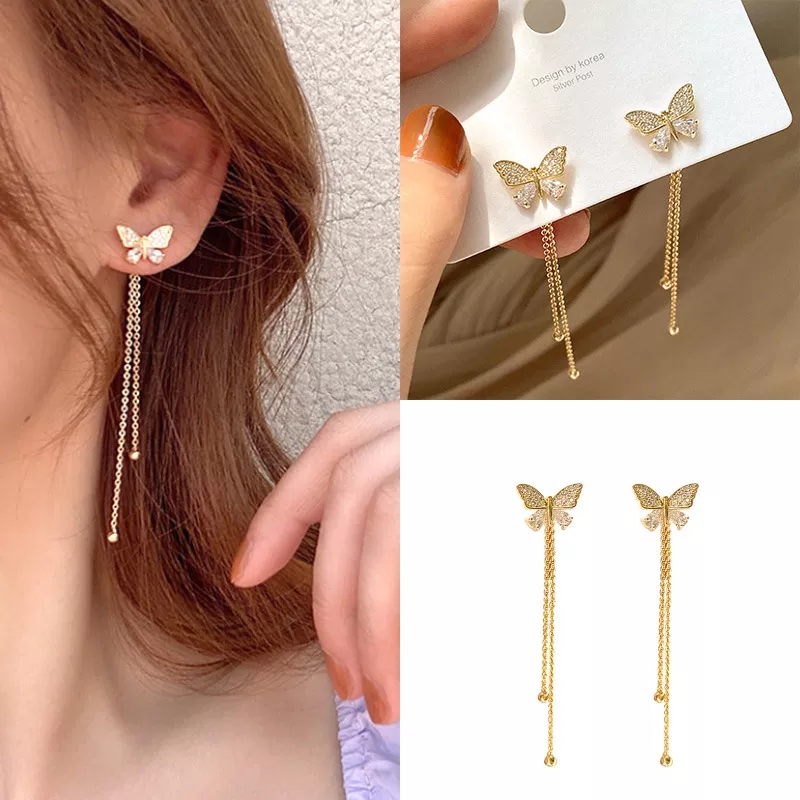 New Arrival Fashion Long Metal Butterfly Tassel Drop Earrings for Women Butterfly Elegant Women Earrings Butterfly Earring for Girls Trendy Trendy Earrings