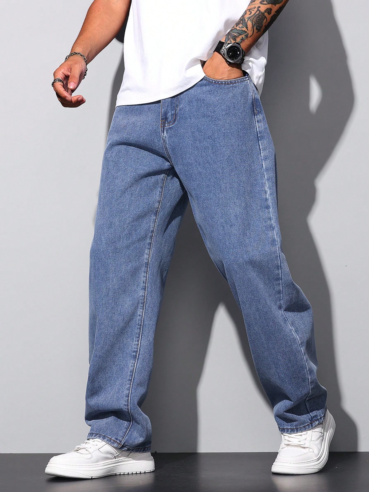 baggy loose Straight Fit Full Length Denim Jeans for Men - New