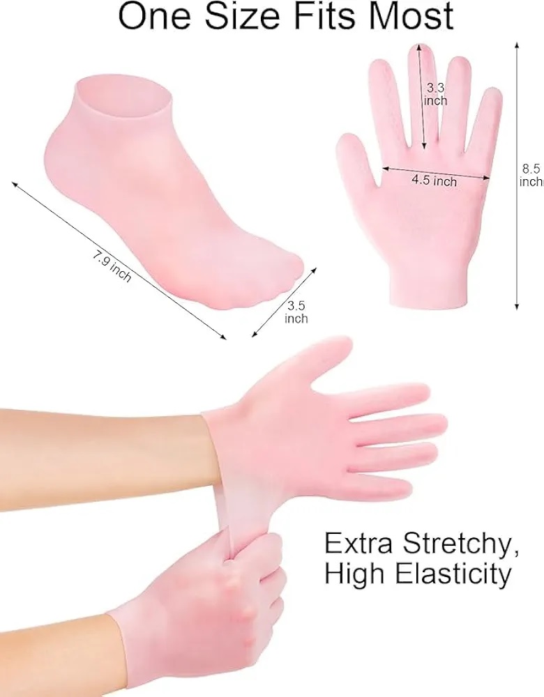 Silicone Moisturizing Socks & Gloves (1 Pair Each) for Intensive Hydration, Roughness Relief & Callus Treatment, Hydrating Skin Care for Dry, Cracked Hands & Feet, Suitable for Most Sizes