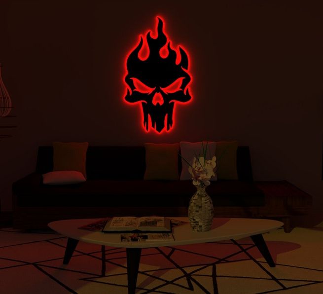 LED Wall Light RGB Skull Design Sconce with Long Wire and Laser Cut for Gaming Room Decor