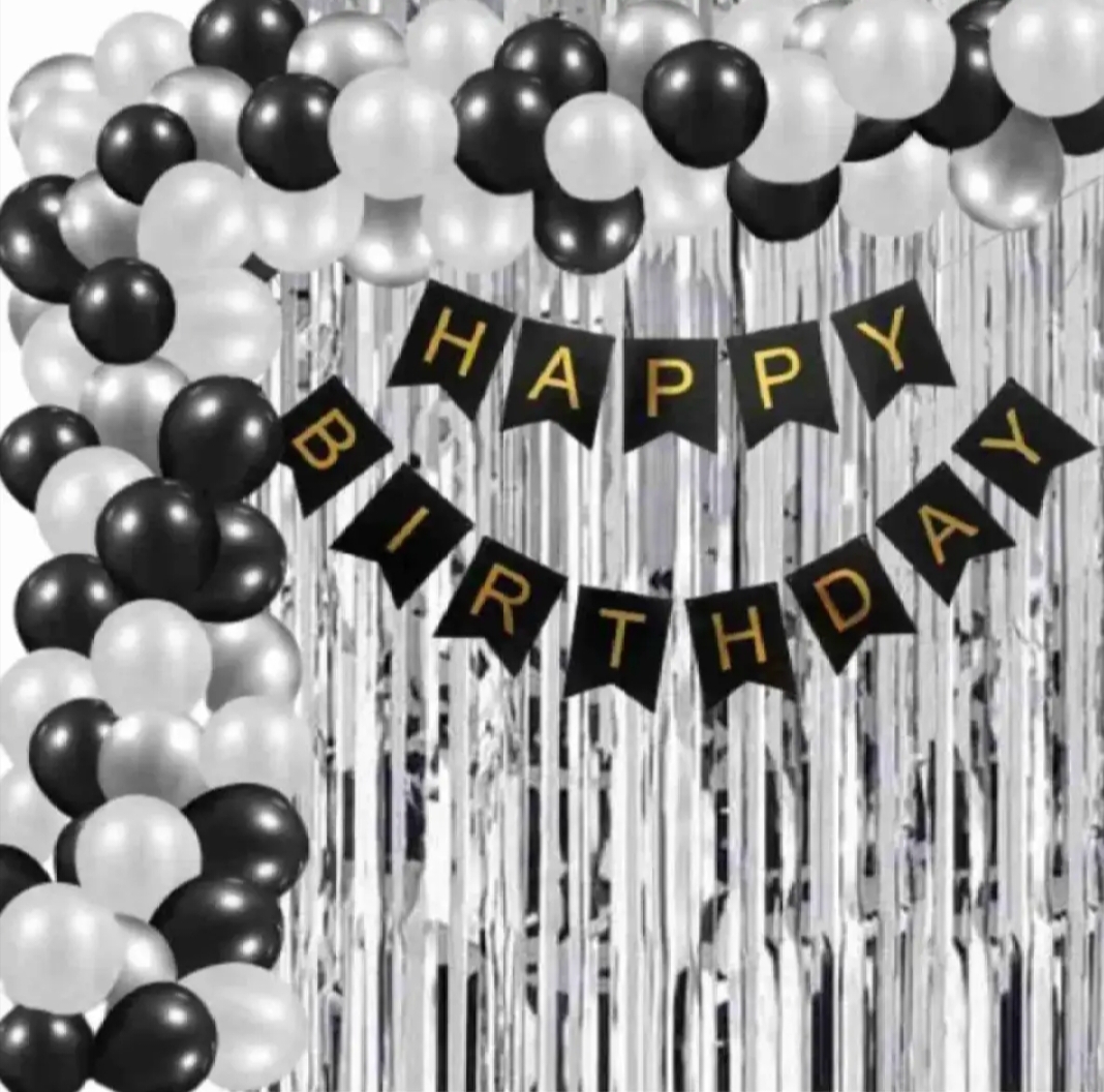 Happy birthday Decoration Set Theme Including 30 ( Black&Gold&Silver) Happy Birthday Black