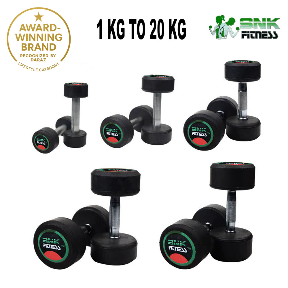 SNK FITNESS Premium Dumbbells Set 1kg to 20kg  Rubber Coated, Anti-Slip Metal Handle, Home Gym & Workout Fitness Equipment 1kg, 2kg, 3kg, 4kg, 5kg, 6kg, 7kg, 8kg, 10kg Dumbbells for Exercise, Professional dumbbells for the perfect workout for men & women