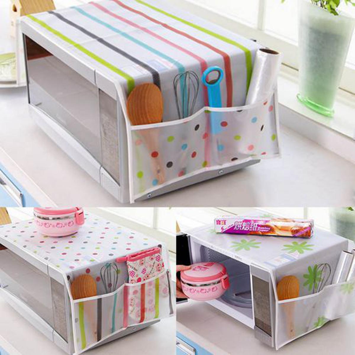 WEGYM Microwave Dust Cover Cotton Printing Dust Cover Waterproof Dustproof Oilproof Double Pocket Storage Bag Microwave Oven Cover