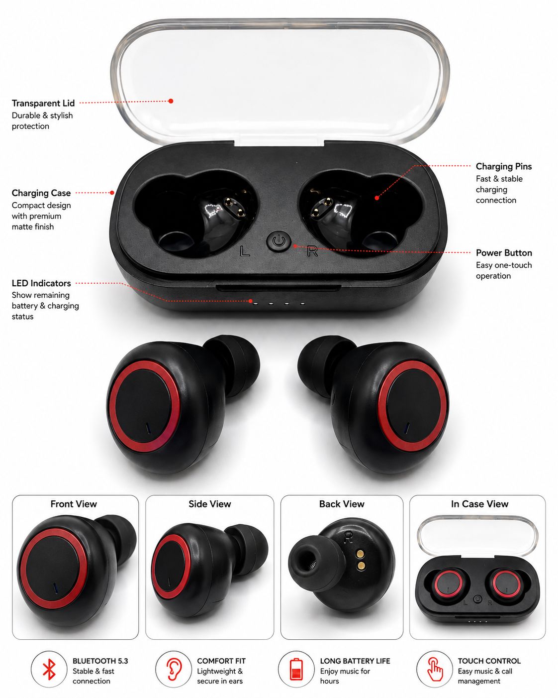 Eirpod Air Pro 3rd Gen TWS (True Wireless Stereo) Bluetooth Handsfree Earbuds EarPods Pro 6 Hi-Fi Wireless Airbuds 5.0 Bluetooth Earphone Slim small size with Charging Case White