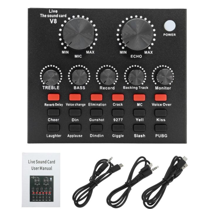 Mini V8 Sound Card & V10 Sound Card Bluetooth Audio Mixer & Voice Changer - 12 Sound Effects Lithium Rechargeable Battery - For Live Streaming & Broadcasting & Podcast - Compatible With PC Computer  - Black