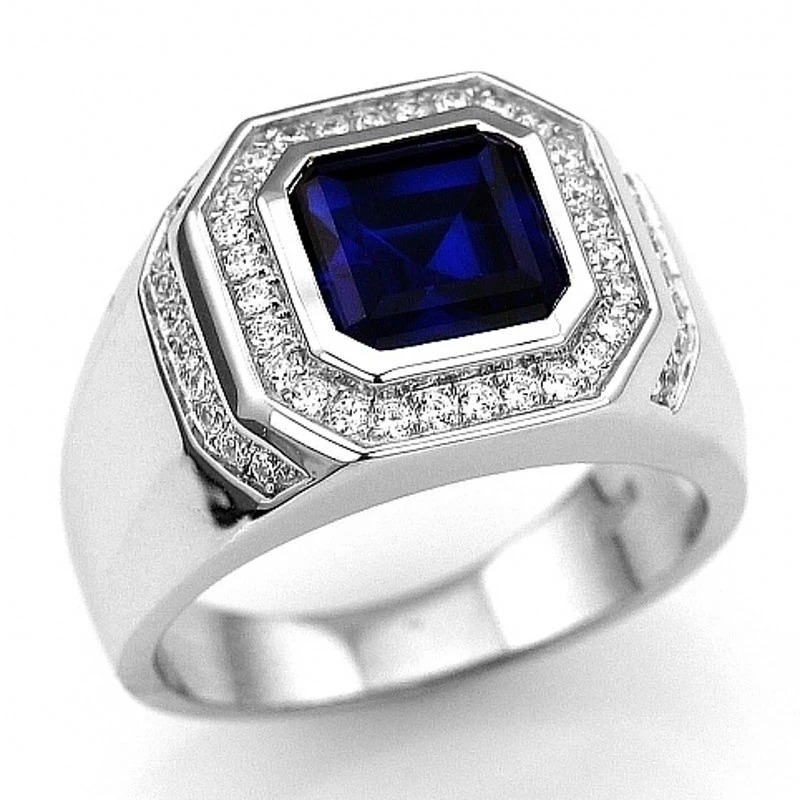 New Fashion Men Rings Blue Crystal Alloy Wedding Engagement For Men Ring Vintage Jewelry Knuckle Ring