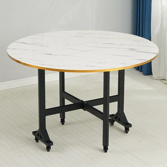 Modern White Marble Dining table, multicolor Space saving dining table, Kitchen dining table, Restaurant dining table ,Cafe round table ,Event dining table, Party round table, Foldable dining table with wheel, office dining table, Family eating table
