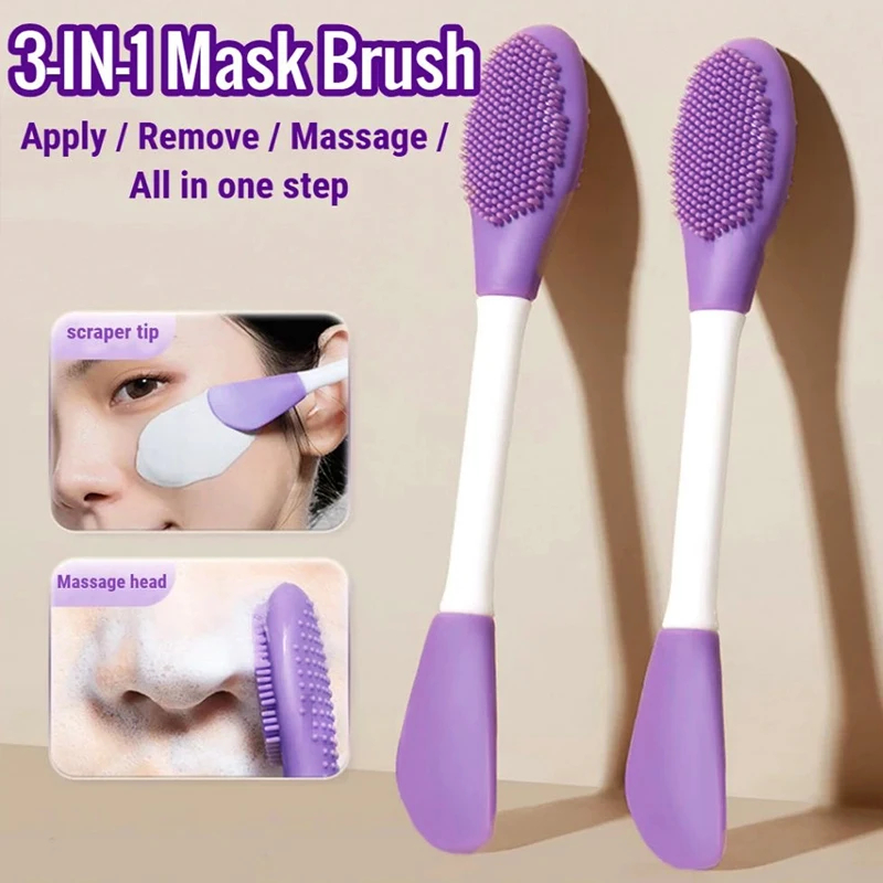 1pcs Silicone Face Mask Brush 2 in 1 Double-Head Manual Cleansing Brushes Facial Scrubber Mud Film Applicator Skin Care Tool