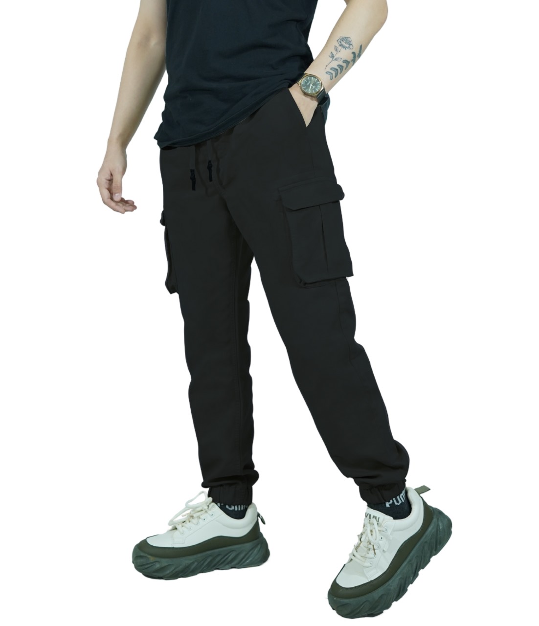 HashBack Men's Cargo Jogger Trousers Multicolor Cotton Summer 6-Pocket Elasticated Bottom Stylish Fit