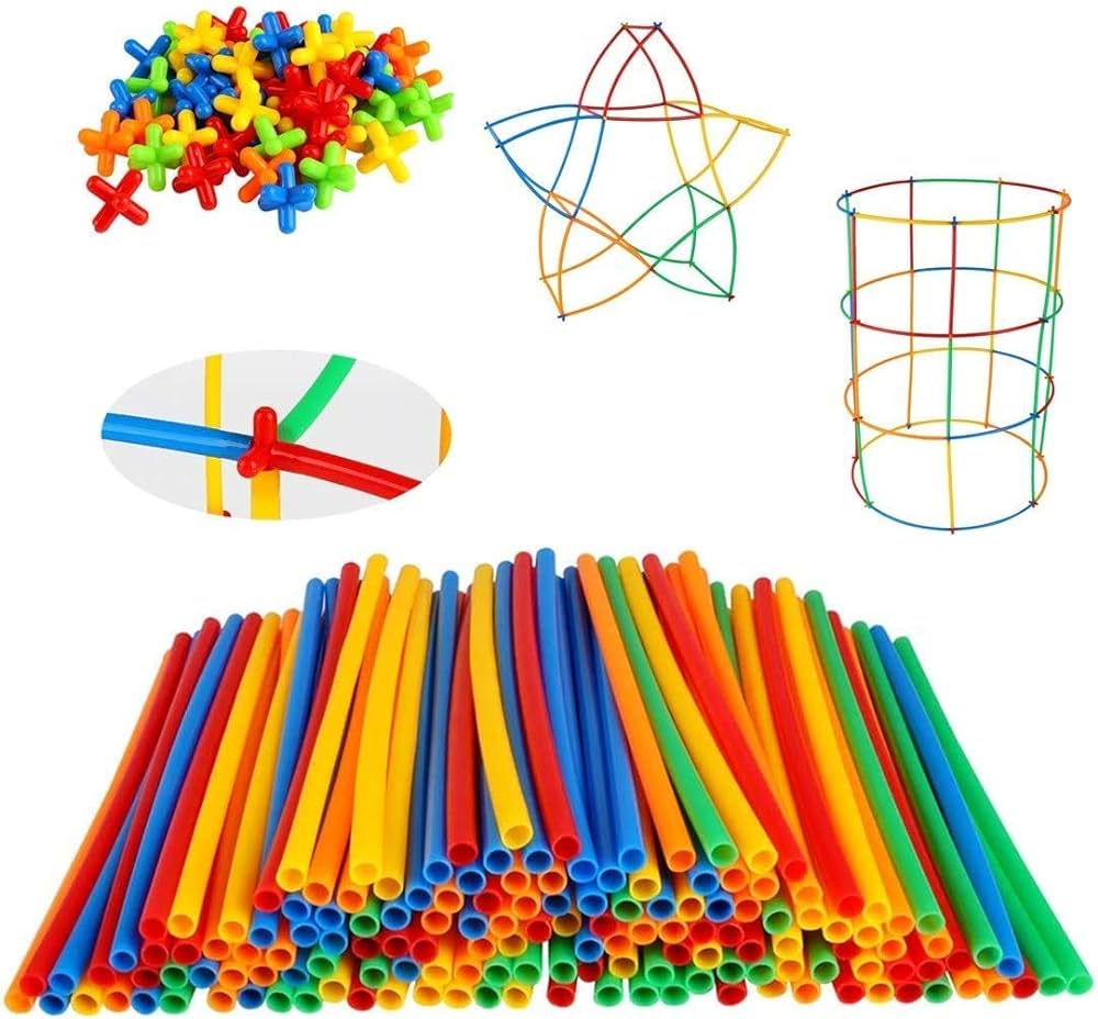 Rainbow Straw Constructor Stem Building Toys Interlocking Plastic Educational Toys Engineering Building Blocks -Construction Colorful Motor Skills Interlocking Plastic Engineering Toys Best Educational Toys Gift for Boys & Girls