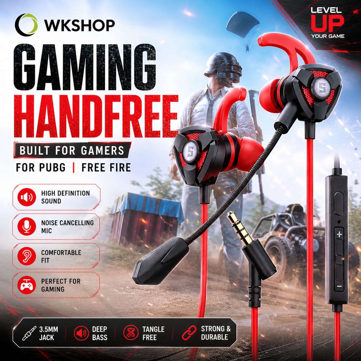 Gaming Handsfree For PUBG Free Fire Call Of Duty Mobile | Noise Cancelling Mic | Deep Bass HD Stereo Sound | Low Latency Wired Gaming Earphones | 3.5mm & Type-C Jack Gaming Headset For Android lPhone PC Laptop PS4 PS5 Xbox Tablet | Gaming Earbuds With Mic