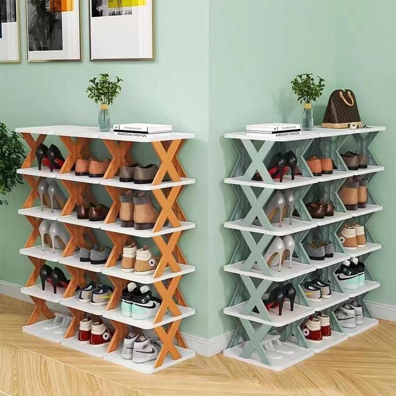 Multipurpose Shoe Rack Organizer - Elegant Metal Shoe Organizer Rack with Adjustable Sections, Durable Stackable Shoe Storage Stand for Bedroom, Living Room, Closet - X-Shape, Water-Resistant
