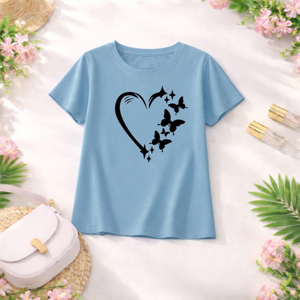 MK Garments -  Girls ButterFly Heart Printed Top and T Shirt Half Sleeves Summer Cotton Casual T Shirt for Girls