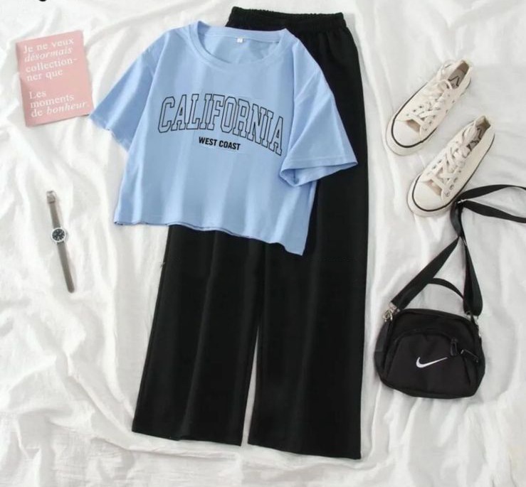 Complete Women's Nightwear Set featuring Crop Top T-Shirt and Trousers