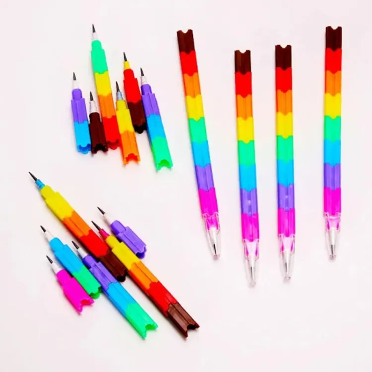 20Pcs School Blocks Replaceable Core Rainbow Pencils Writing Tools Kids  Gift Pencils Toy Stationery Pen Splicing