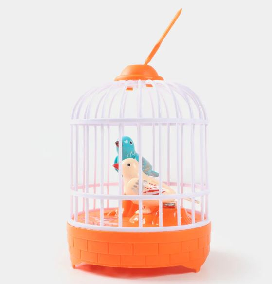 Voice Control Talking Bird Cage Toy – Electric Mini Parrot with Light & Sound, Hand Sensor Chirping Singing Bird Toy for Kids, Realistic Electronic Birdcage