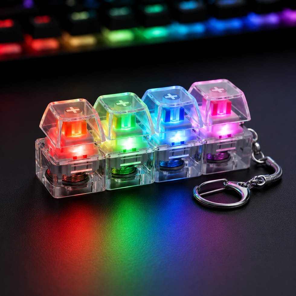 A dream accessory for every gamer and keyboard enthusiast! These RGB Mechanical Switch Keychains light up with stunning colors every time you press them — giving you that satisfying clicky mechanical feel wherever you go!
