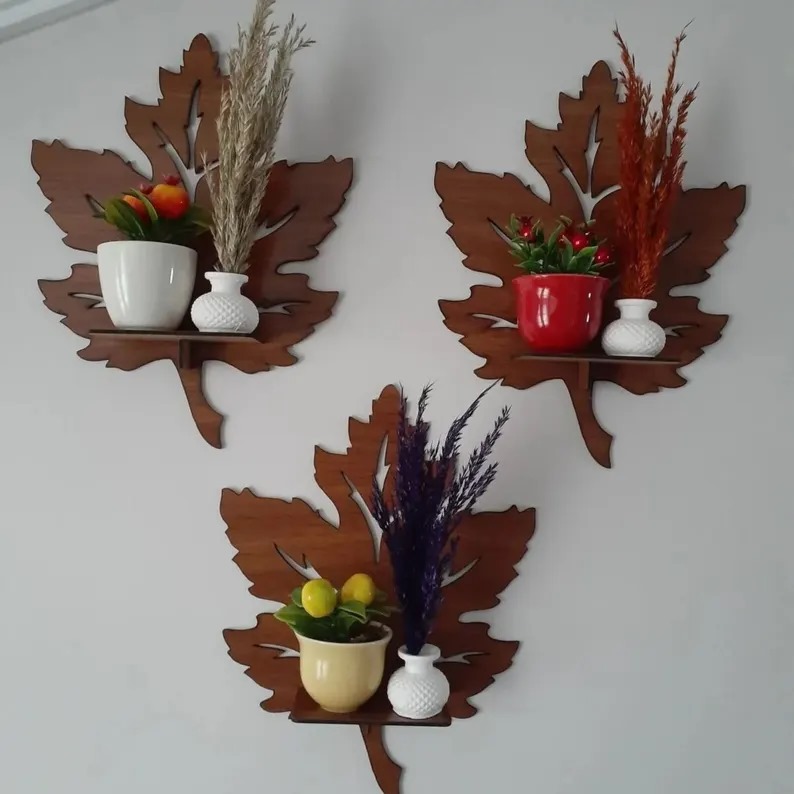 Dotz Brand Leaf Wall Shelf, Candle Flower Holder, Wall Decoration Items, Floating Wall Shelves
