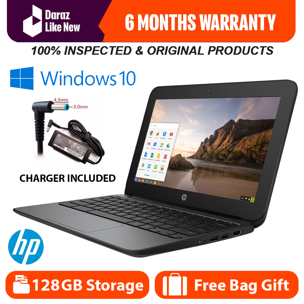 HP ORIGINAL CHROMEBOOK 128GB STORAGE WINDOWS 10 INSTALLED 4 TO 6 HOURS BATTERY 11.6 INCHES FULL HD DISPLAY WITH FREE LAPTOP BAG & CHARGER INCLUDED TOP SELLING MOST DEMANDED TRENDY HIGH PERFORMANCE RELIABLE AFFORDABLE