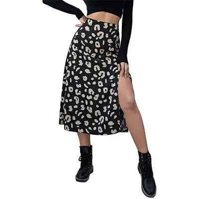 Mid length leopard skirts womens sale