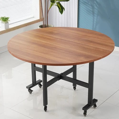 Dinning Table Folding, with Metal frame powder coating ,Family round table movable desk simple multi-function hotel three-fold