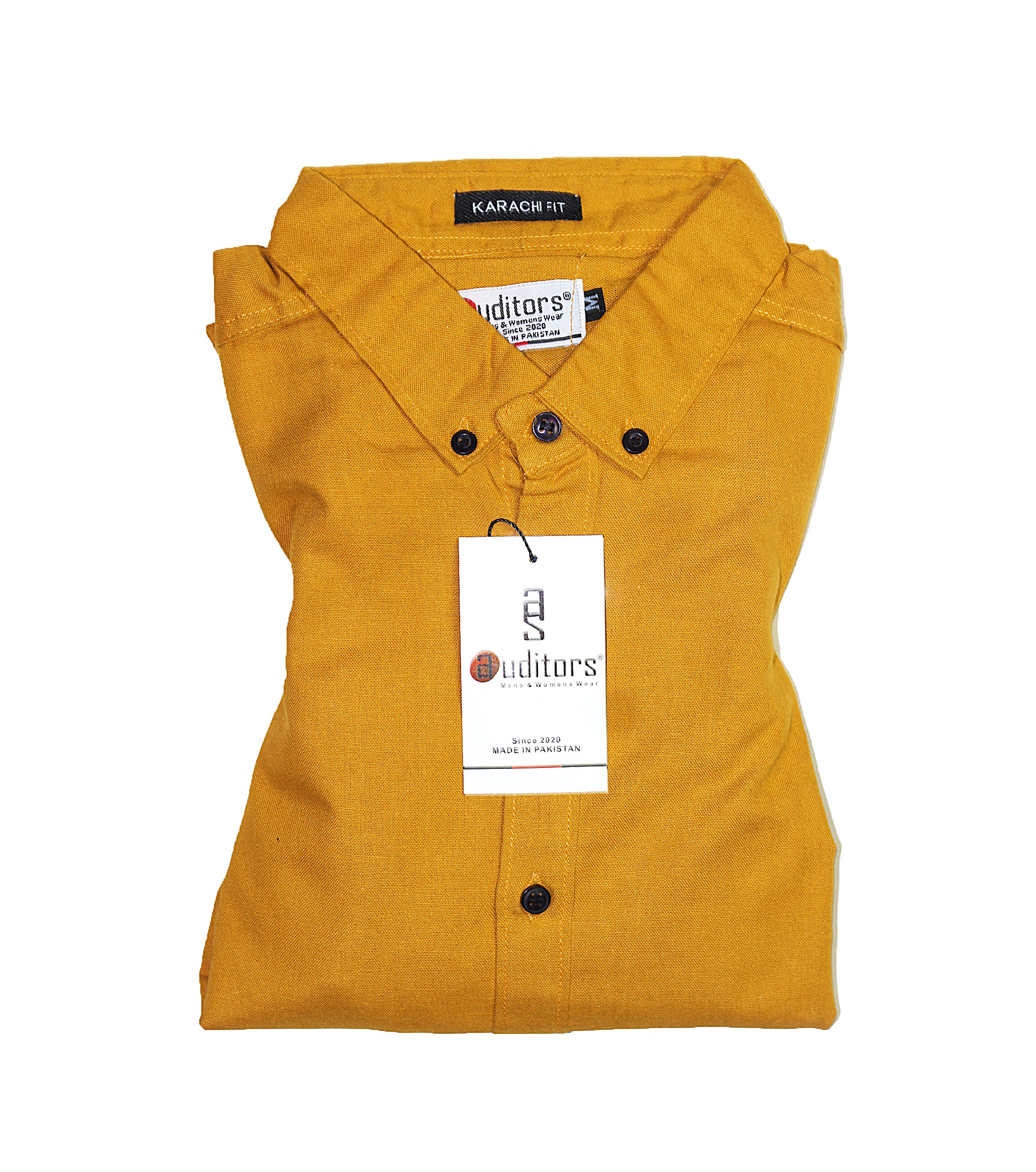 Auditors®️ Mens Semi-Formal Plain Cotton Chambray Shirt Mustard Colour 100% Pure Cotton Chambray Fabric - Code AMS-162