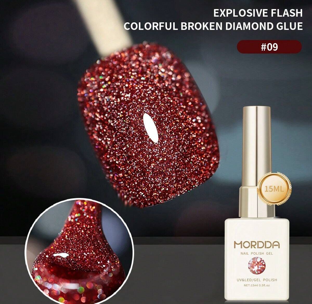 Flash Reflective Broken Rhinestone Gel Polish 15ml - Shiny Crystal Glitter Soak Off Nail Art UV/LED Gel