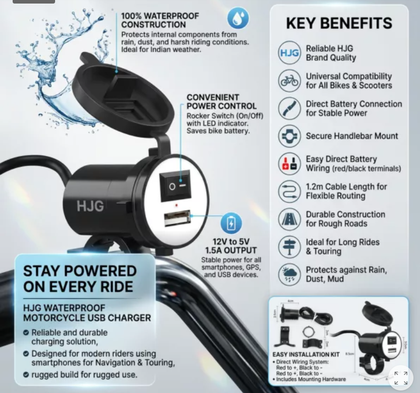Motorcycle Mobile Charger Universal USB Waterproof with Switch