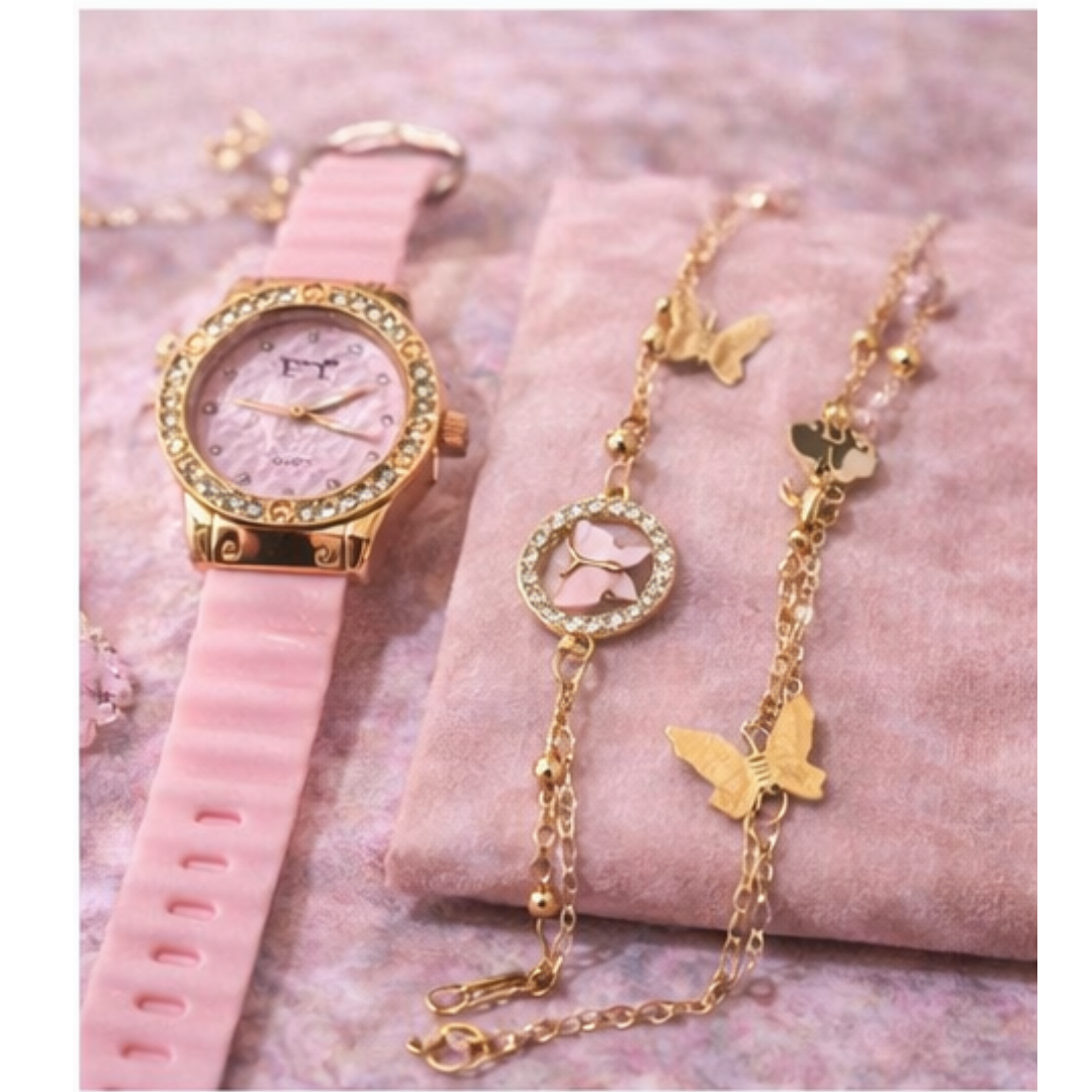 ⌚💎 Jewelry & Watch Combo Set for Women – Elegant Matching Gift Set