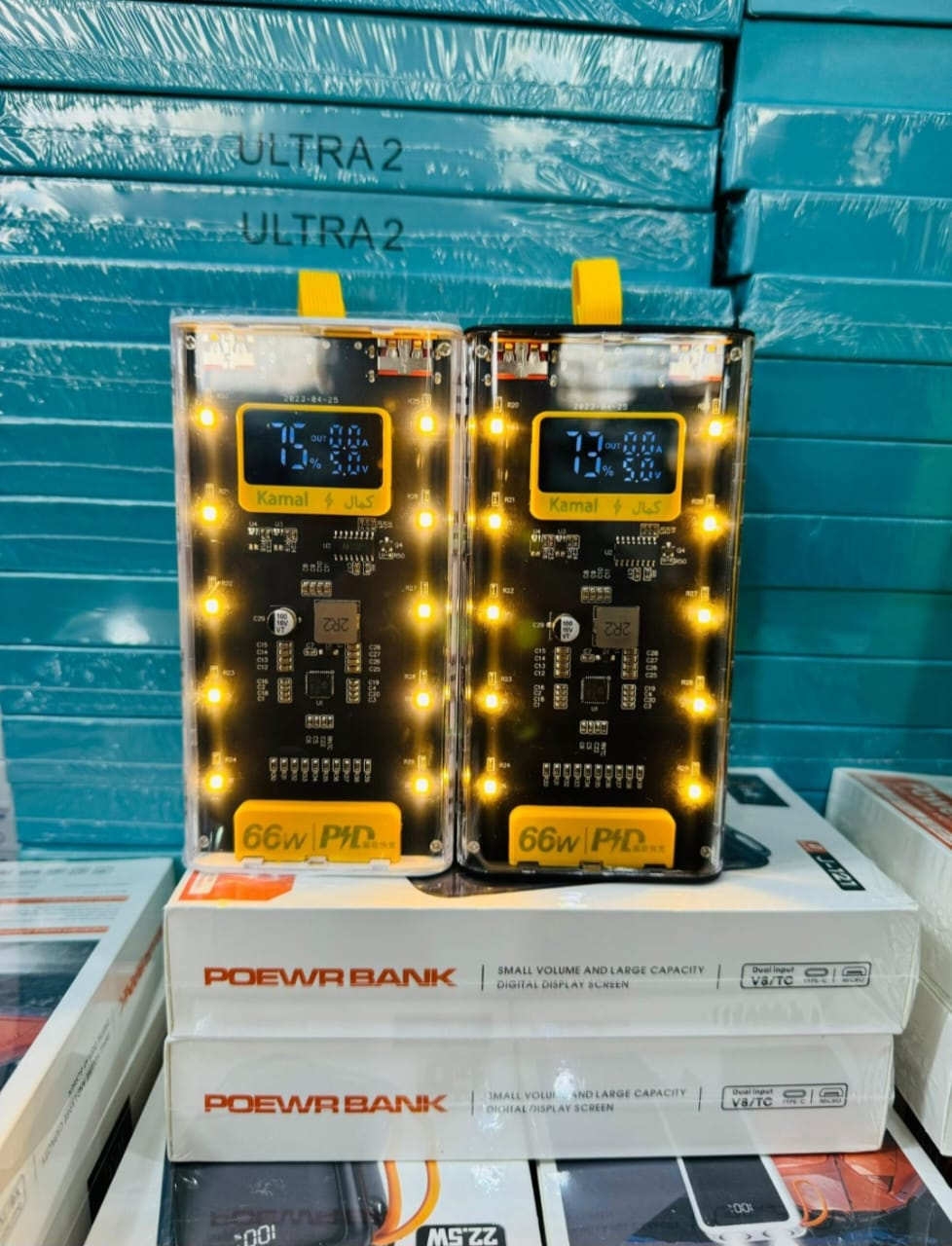 66W Fast Charging Power Bank – 20000 MAH Transparent Digital Display Portable Power Bank with Type-C PD Fast Charge
