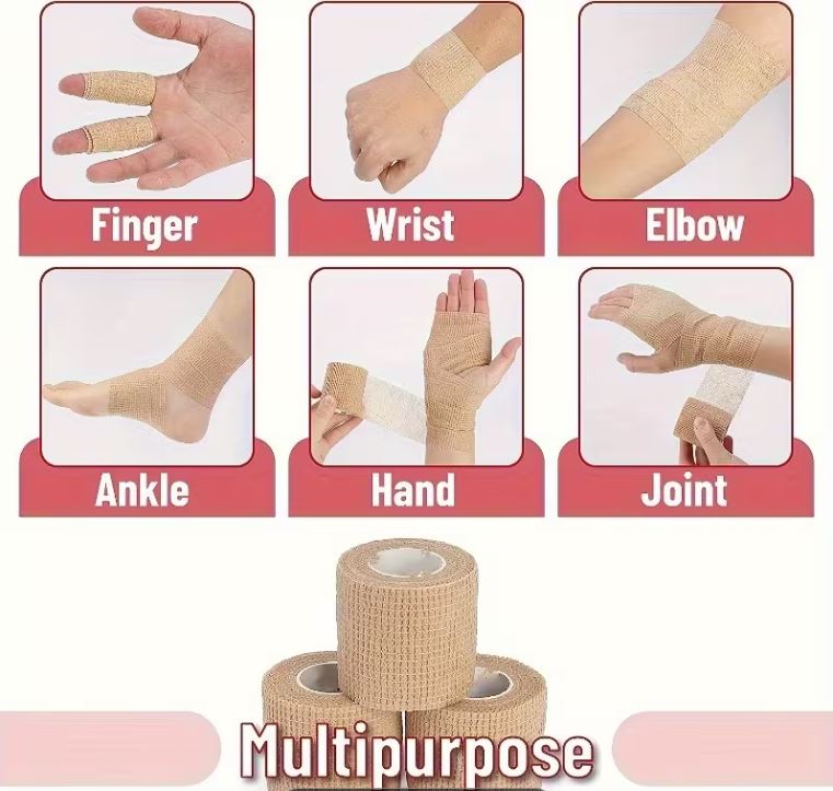 Self adhesive bandages wrap tape Athletic Pre-Tape Elastic Bandage 4.5M | Self-Adherent Wrap for Finger Wrist Ankle | Sports Injury Protection for Basketball Football | Easy Tear & Stretchable