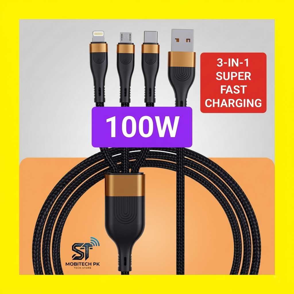 100W Super Fast Charging 3-in-1 & 4-in-1 Multi USB Cable 1.2M | Universal Fast Charging Cable | ST Mobitech PK price in Pakistan