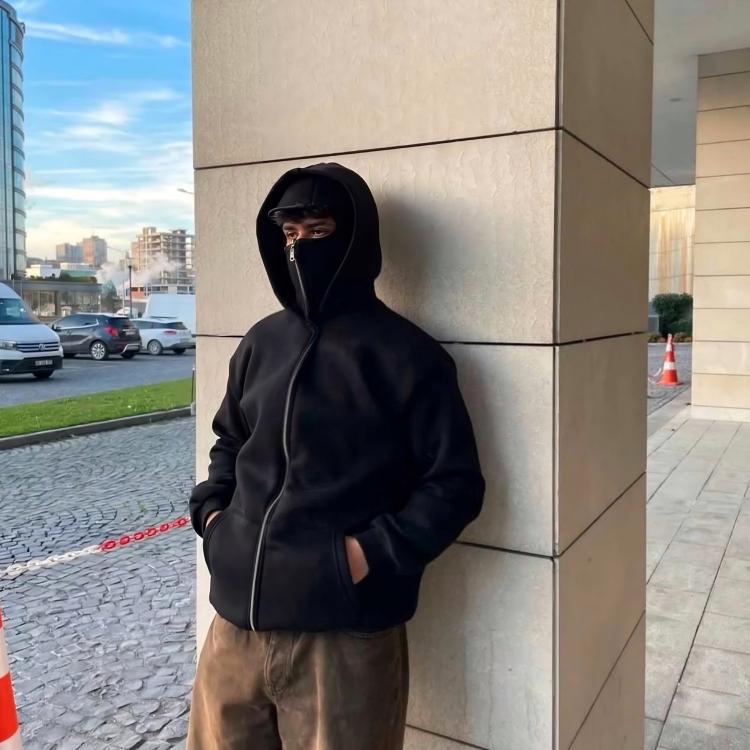 Black Balaclava Zipper Hoodies For Men New Ninja Zipper Hoodies For Men