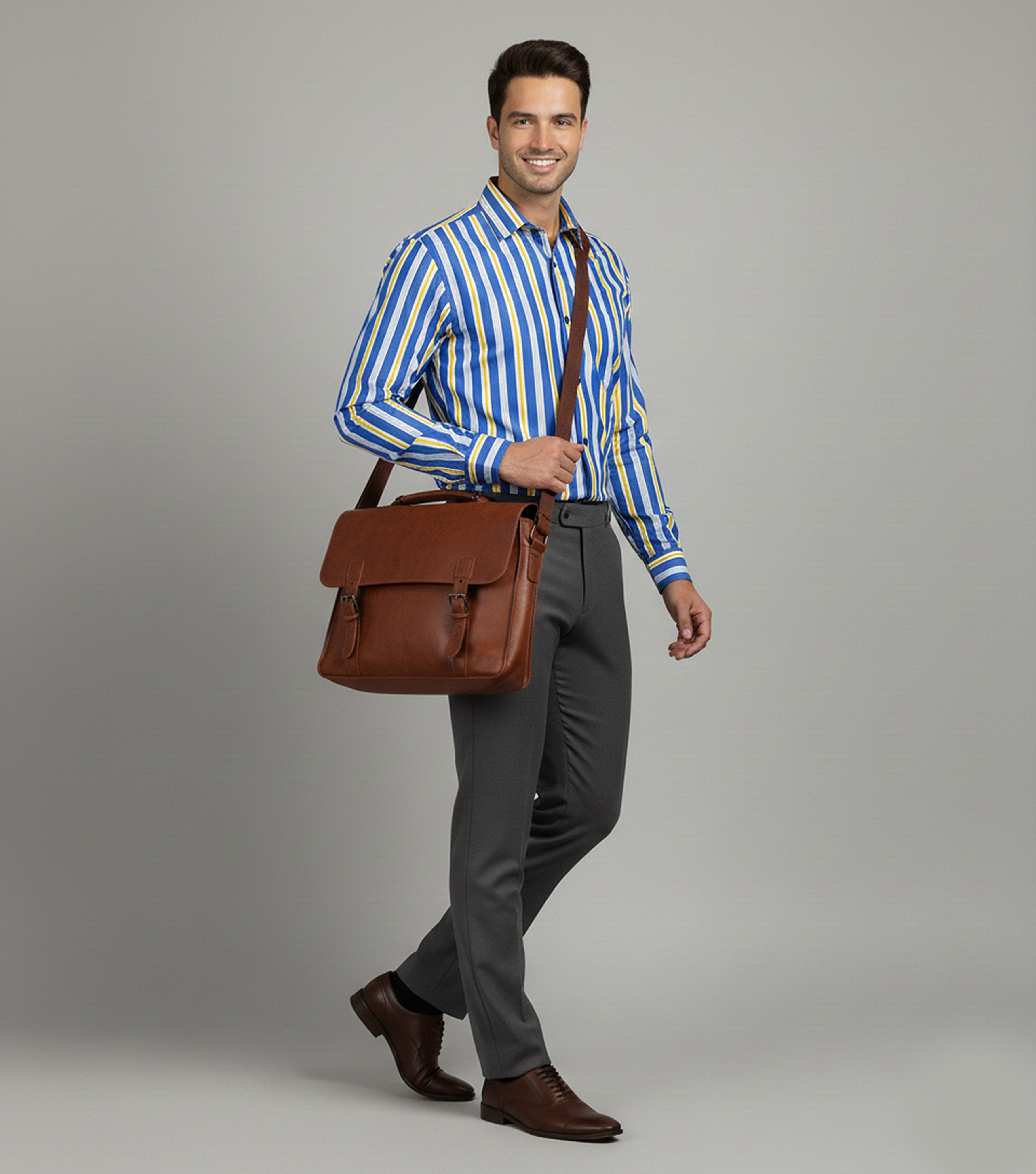 Auditors®️ Mens Semi-Formal Cotton Stripe Shirt Blue Colour 100% Pure Cotton Fabric For Year-Round - Code AMS-211