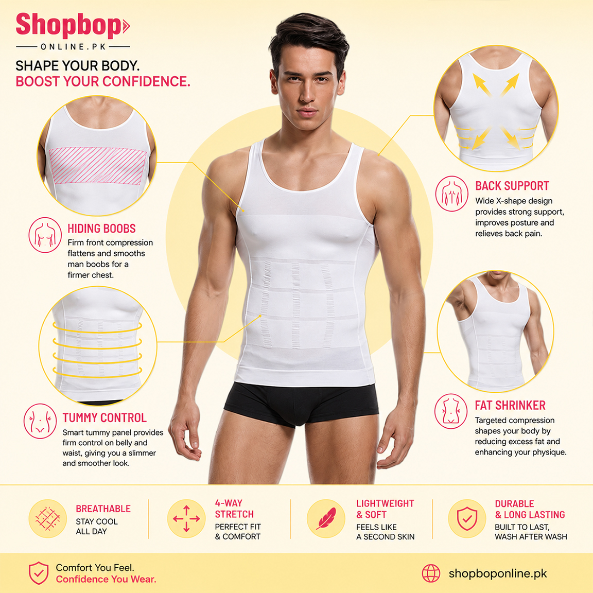 SHOPBOP Men Body Shaper Slimming Vest for Men Compression Slimming Undershirt for Tummy Control & Back Support Slim n Lift Body Shaper Banyan Compression Slimming Criss Cross Compression Shapewear