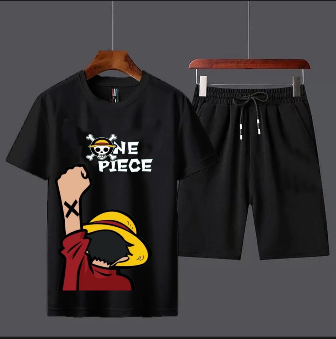Amazing Tracksuit For Summer Trendy One Peice Pirate Printed Cotton Half Sleeves O Neck Trendy T Shirt And Black Short For Men And Boys wear