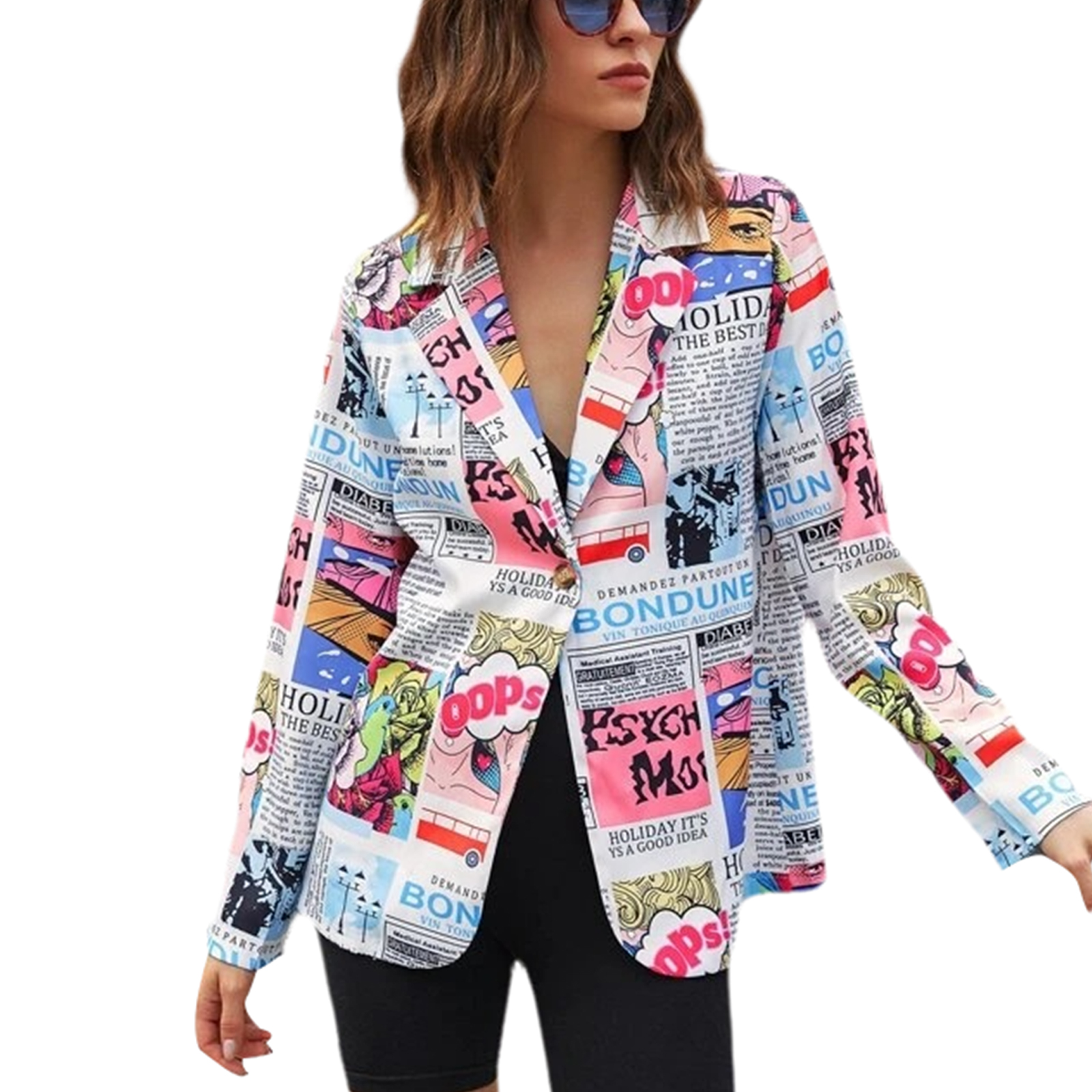 Long Sleeve Colorful, Newspaper Print V 