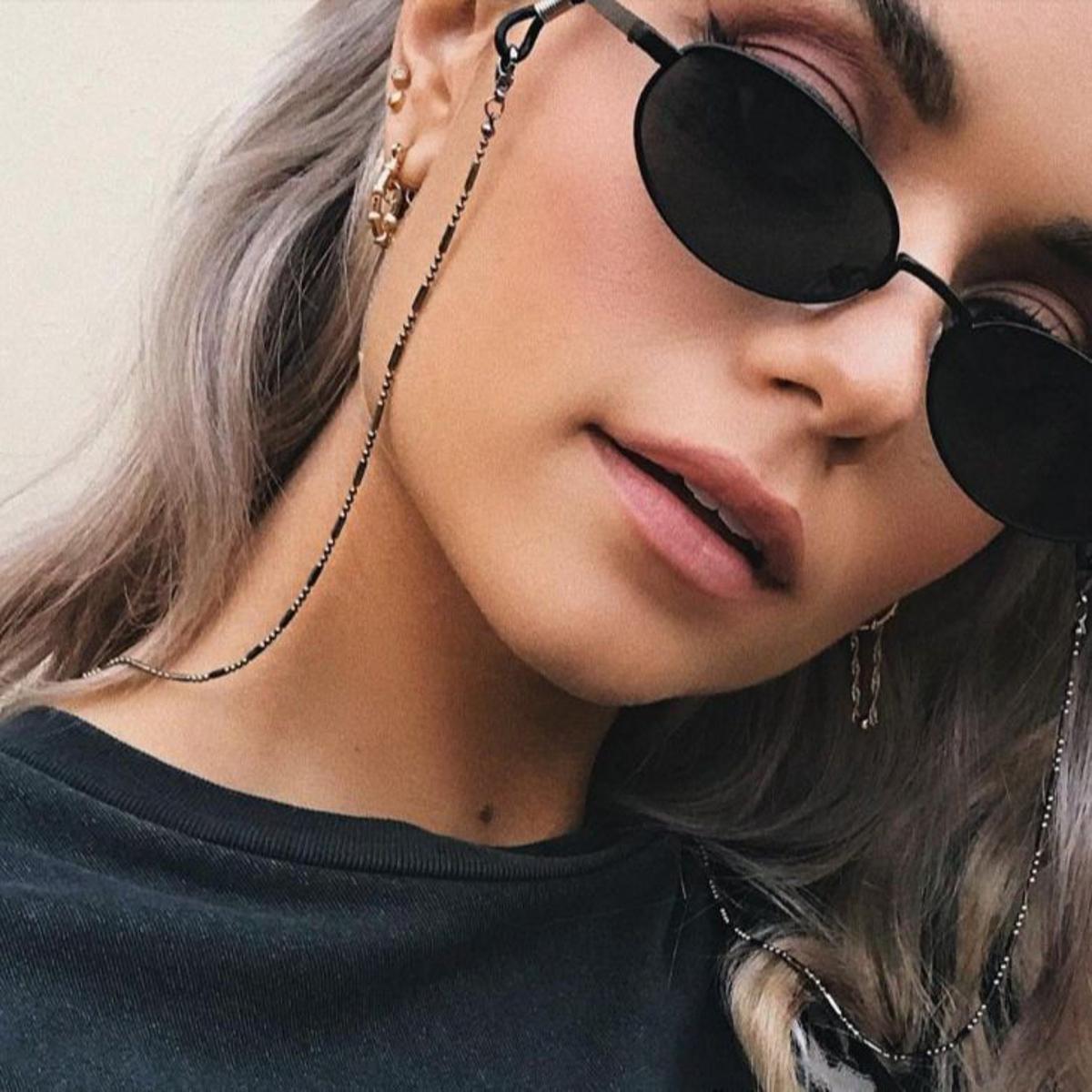 Black Color Sunglasses Chain Cylinder Bead Anti-Falling Glasses Eyeglasses Cord Necklace