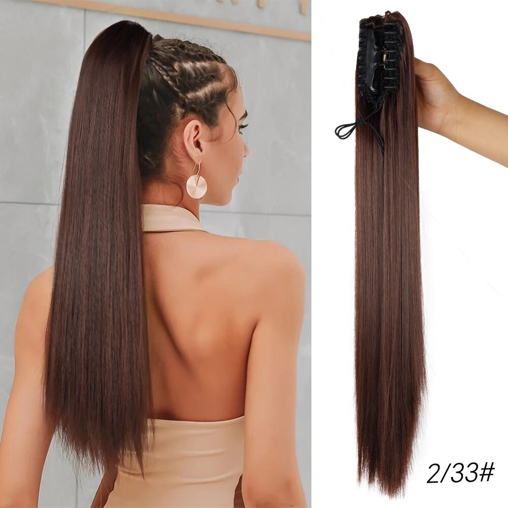 Straight catcher hair extension for girls, ponytail hair extension-medium brown color - Burgundy