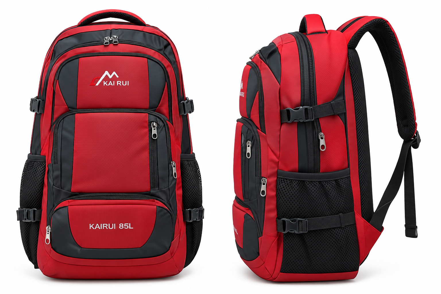 50L Large Capacity Travel Backpack | Hiking Camping Bag | Waterproof Sports Backpack with Chest Strap | Black & Red