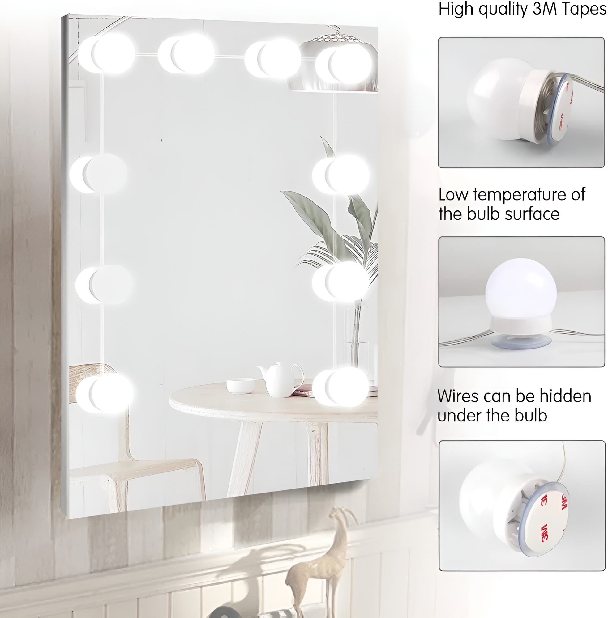 Vanity Mirror LED Lights | 10 Adjustable Bulbs with 3 Light Modes | Warm, Cool & Daylight | DIY Makeup Mirror Lighting Kit for Dressing Table, Salon, Beauty Mirror, Cosmetic Mirror, Glam Setup PROMISE TO SELL