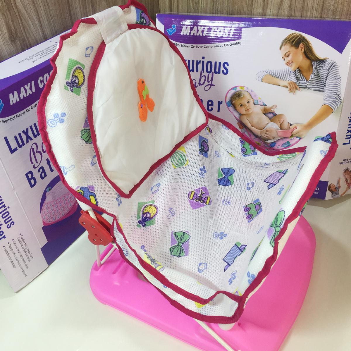 Luxurious Baby Bather Bath Seat with Head Pillow Foldable Portable For Newborn Born Babies to 1 Year