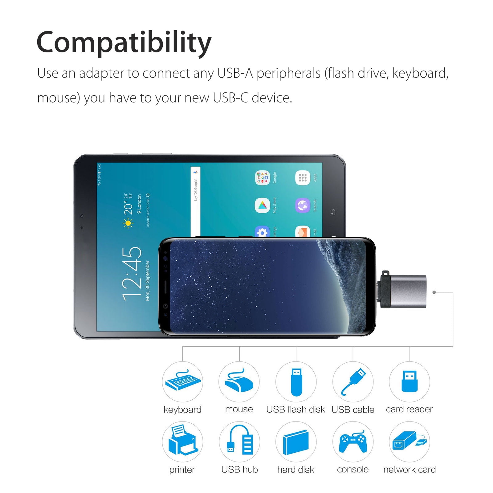 Micro OTG Adapter, Micro USB Male to USB-A Female Andriod OTG Adapter Compatible with Samsung S7 S6, OTG Micro Devices, Flash Drive, Keyboard (Black)