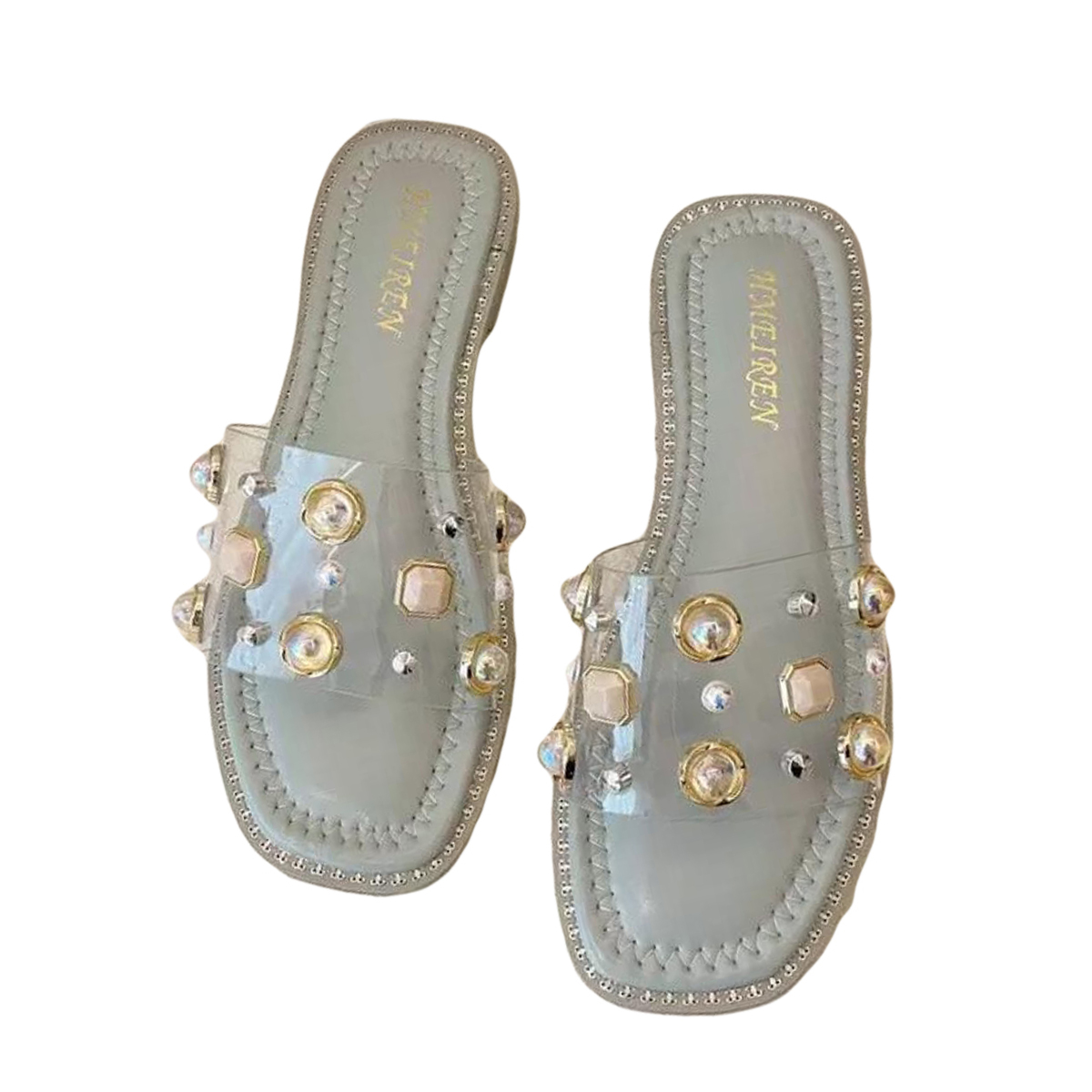 WOMEN STYLISH BLOCK HEELS TRANSPARENT SANDALS